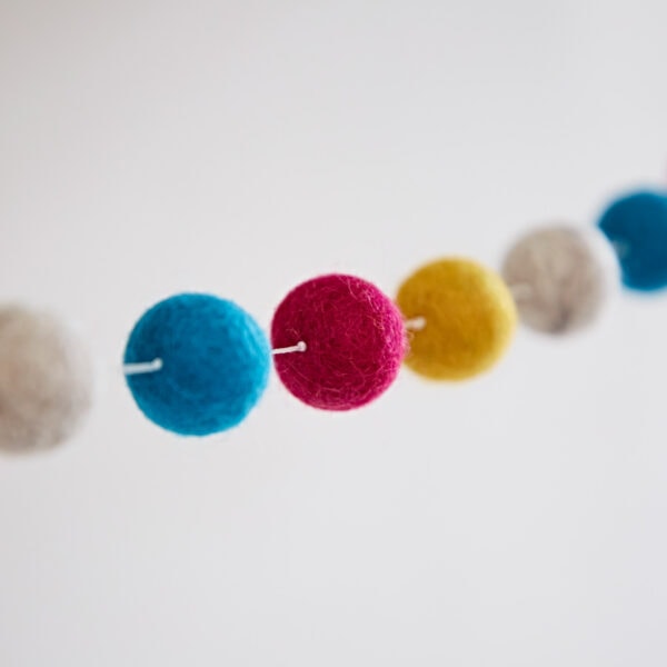 Handmade Multicoloured Felt Pom Pom Garland.