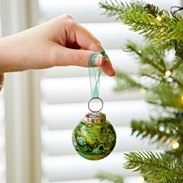 Set of 3 Zara Coloured Recycled Glass Marble Baubles - Image 3