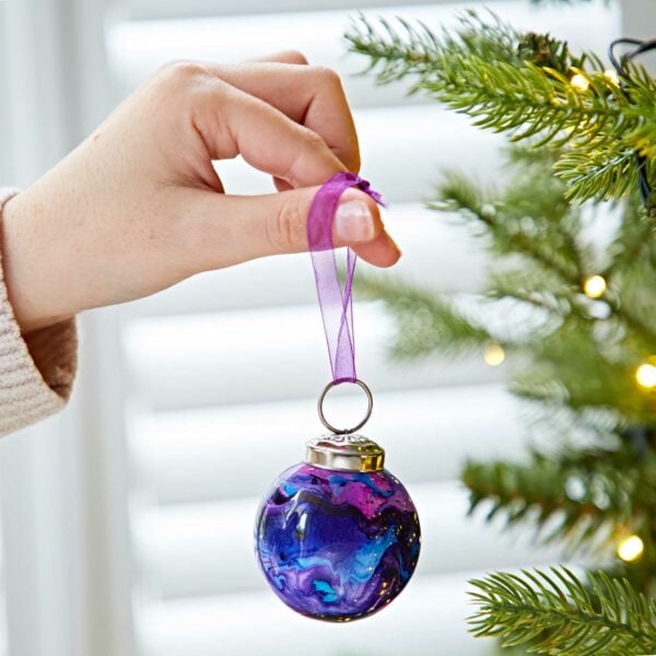 Set of 3 Zara Coloured Recycled Glass Marble Baubles - Image 4