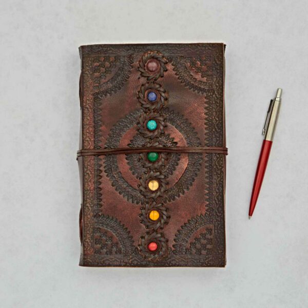 Indra Chakra Embossed Leather Journal with Semi-Precious Stones - Image 3