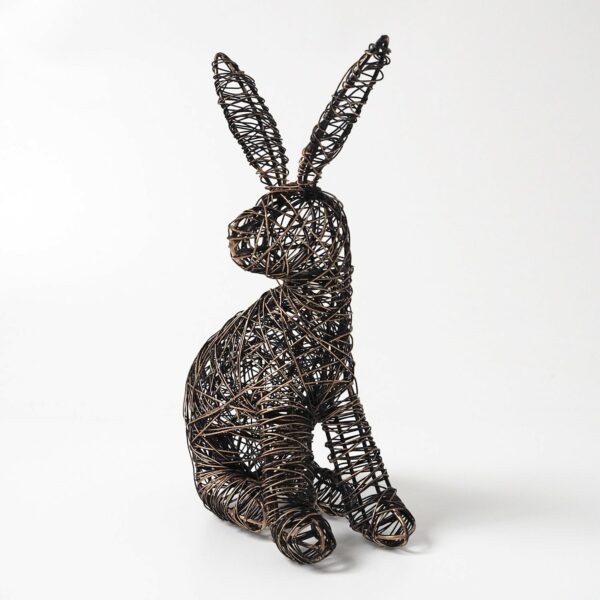 A Small Duck Wire Garden Ornament, styled like a rabbit with upright ears, sits gracefully on a white background.