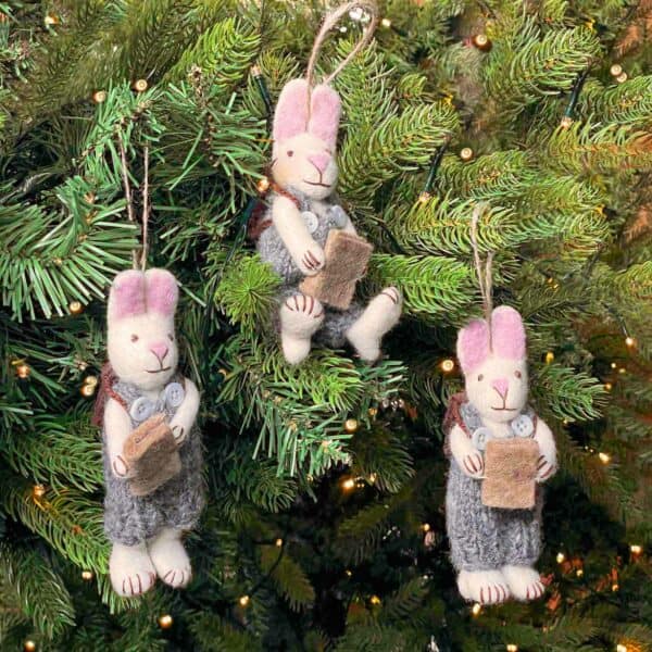 Alternative view of Felt Rabbit with Journal and Backpack Hanging Decoration