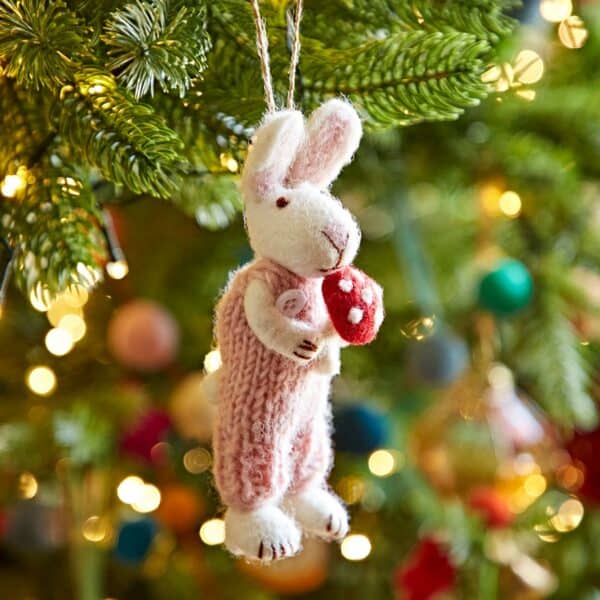 Felt Rabbit with Mushroom Hanging Decoration