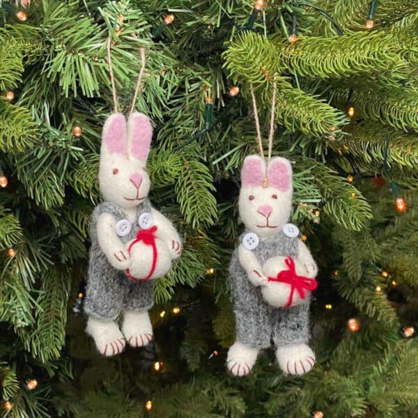 Alternative view of Felt Rabbit with Gift Hanging Decoration